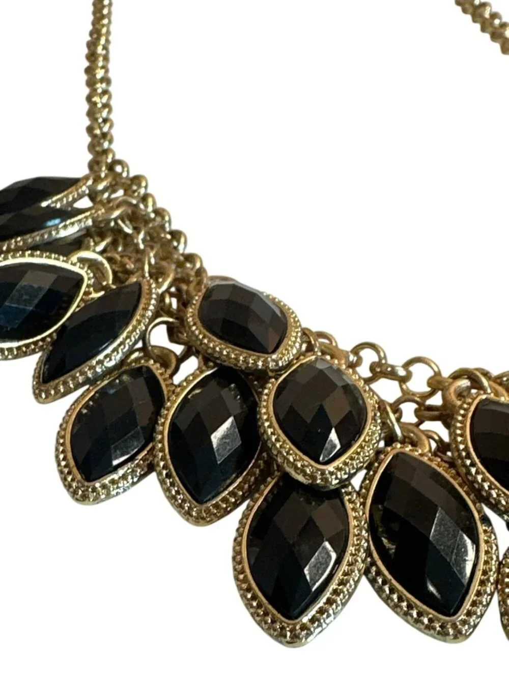 Gold-Tone Necklace Black Marquise Faceted Beads Bib Chunky Career Elegant